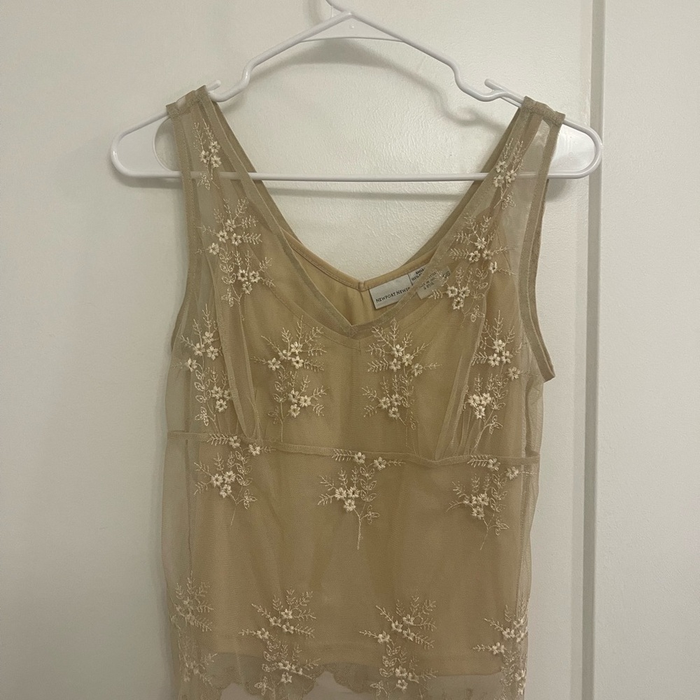 Vintage Lace Sheer Fairycore Boho Tan Floral Lace Blouse - Picture 4 of 8